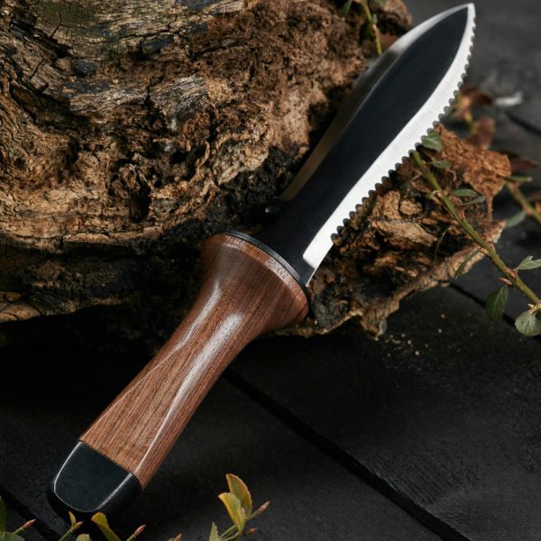 Hori Hori Garden Knife, Traditional Japanese Weeding Tool with ergonomic wooden handle. Large 7’inch blade with case