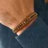 Tiger Eye Hematite Bracelet – Men’s Beaded Bracelet – Gold Tone Stone Bracelet – Handmade Leather Bracelet – Adjustable Gift for Him