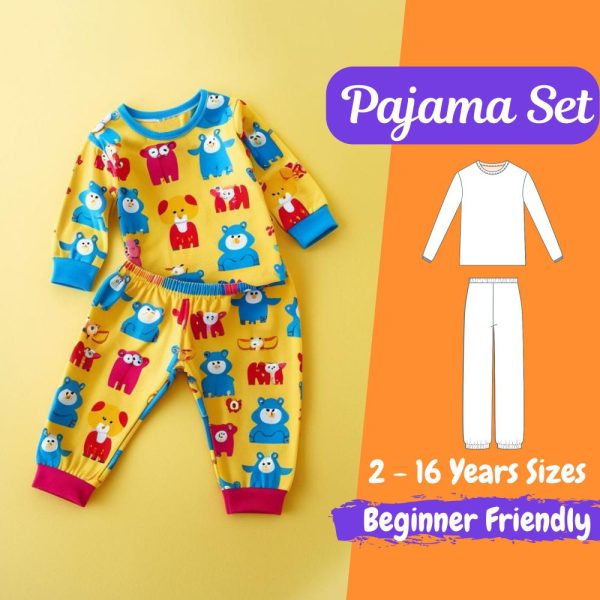 Kids Pajama Set Blouse and Pants Sewing Pattern Diy PJ for Girls and Boys 2 – 16 Years Sewing Pattern Set | Beginner Patterns
