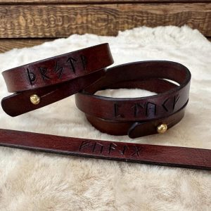 Custom Leather Runic Bracelet – Norse Runes – Viking LARP Accessories Handmade Real, Vegetable Tanned Leather