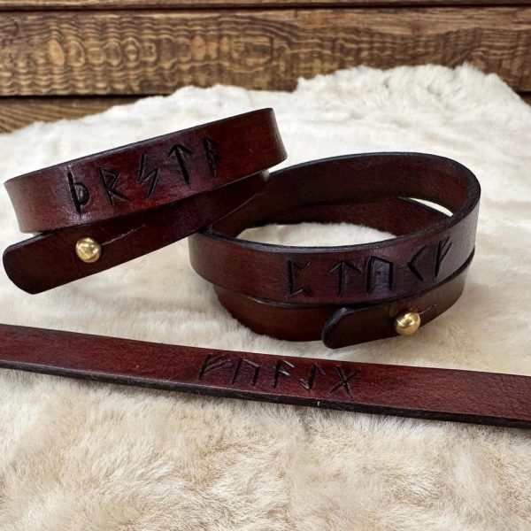 Custom Leather Runic Bracelet – Norse Runes – Viking LARP Accessories Handmade Real, Vegetable Tanned Leather
