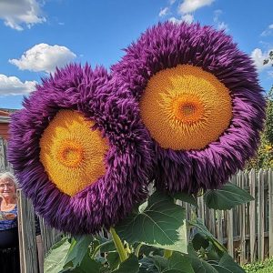 50pcs Purple-Yellow Enchanting Giant Teddy Bear Sunflower Seeds Unique Bicolor Fluffy Blooms for Creative Garden Beds, Borders, and Bouquets