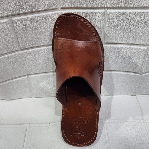 Handmade Moroccan Leather Sandals for Men – Traditional Brown Slides | Artisan Open Toe Slip-On Slippers | Flat Rustic Shoes for Comfort