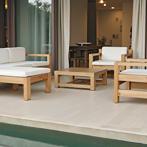 Outdoor Wooden Lounge Chair & Table Set | DIY Relaxing Patio Furniture Plans | Garden Sun Lounger with Cushions | Rustic Backyard Seating