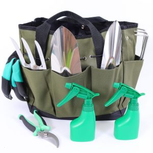 Personalized Gardening Tools Set of 10, Heavy Duty Garden Tools Set with Handbag, Durable Gardening Supplies Kit Ideal Garden Gift for Women