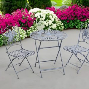 Vintage Metal Garden Bistro Set – 3-Piece Folding Patio Set with Table & 2 Chairs, Shabby Chic Outdoor Furniture